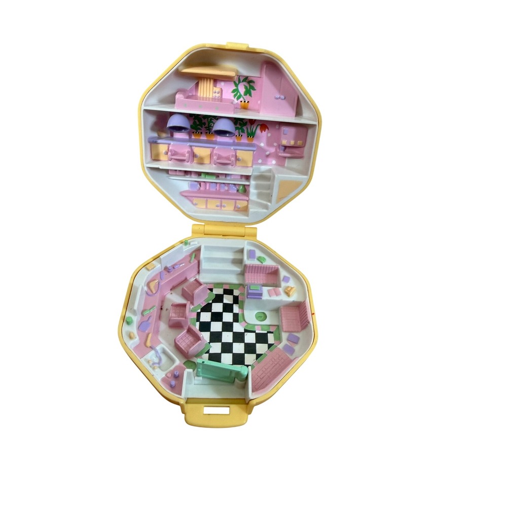 Vintage 1990 Bluebird Polly Pocket Hair Salon Yellow Octagon Compact Playset